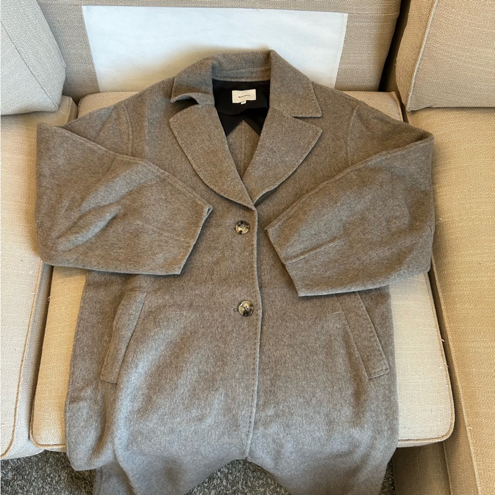 NEW Reformation Wyatt Wool Double Faced Coat - Stone Beige - Picture 6 of 13